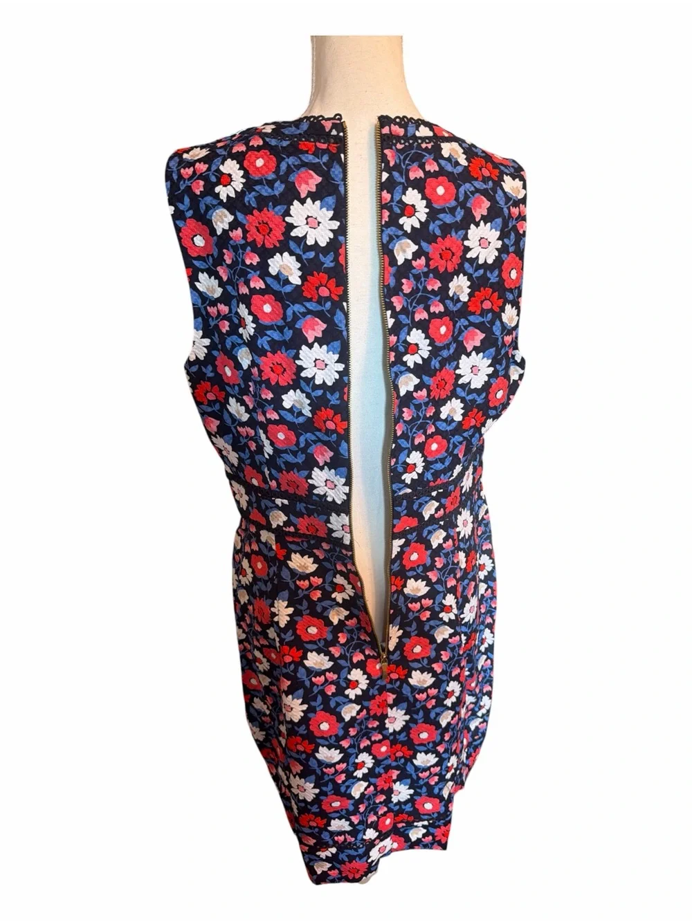 Kate Spade New York Floral Sheath Dress Size 14 Sleeveless Navy